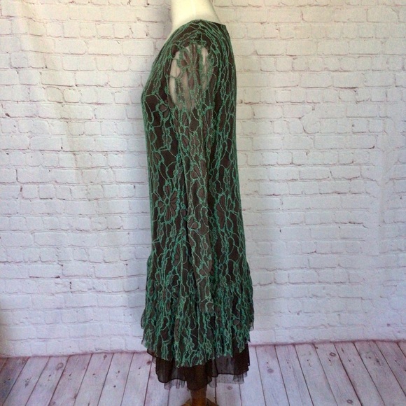 A’Reve Mint and Brown Floral Lace Tulle Long Sleeve Dress - Size Medium - Picture 8 of 9